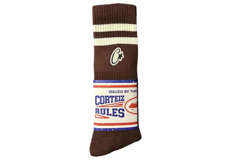 Corteiz Patch Socks 'Brown/White'