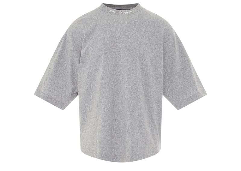 Second image of Palm Angels Mock Neck Logo Tee 'Grey/White'