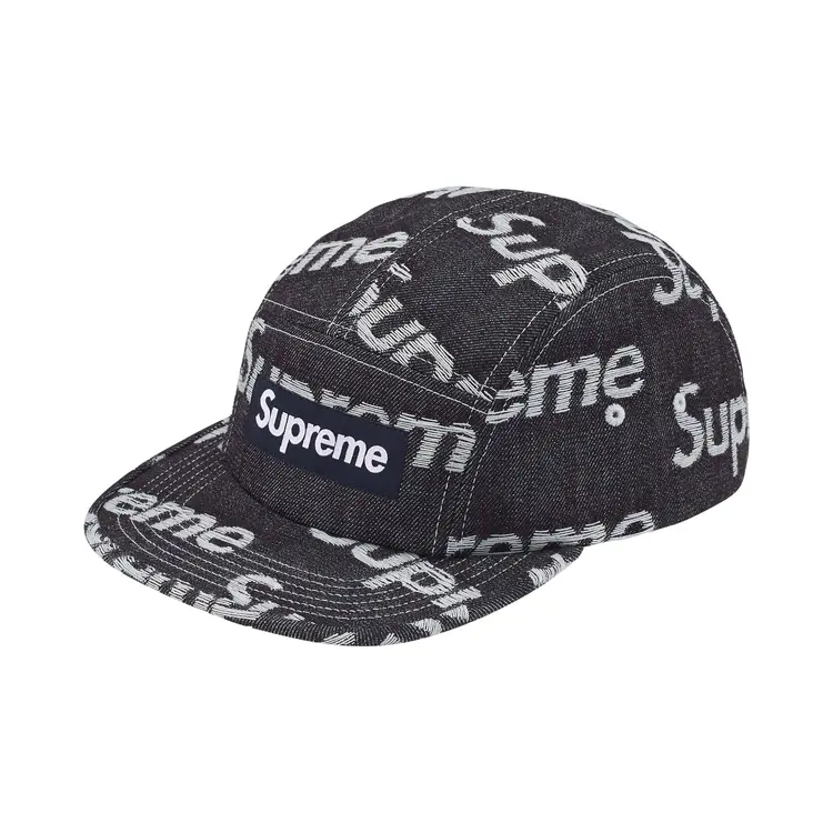 Supreme Jacquard Logos Denim Camp Cap 'Rigid Indigo