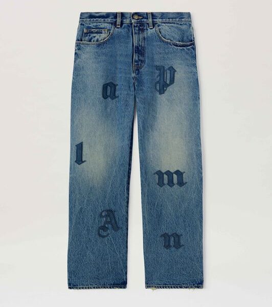 Palm Angels LW Logo Patch Straight 5 Pocket Light Blue Jeans