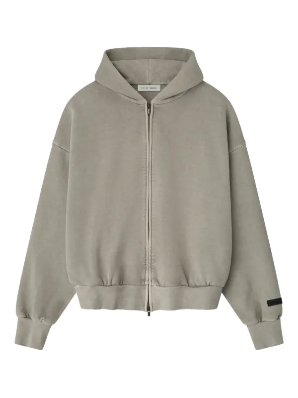 Fear of God Essentials Embroidered Classic Zip Up Hoodie Smoke Grey