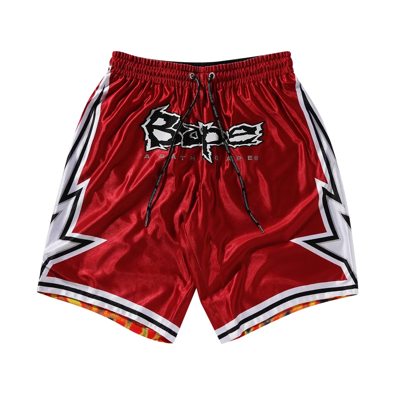 BAPE A Bathing Ape Reversible Basketball Shorts Red / Flames