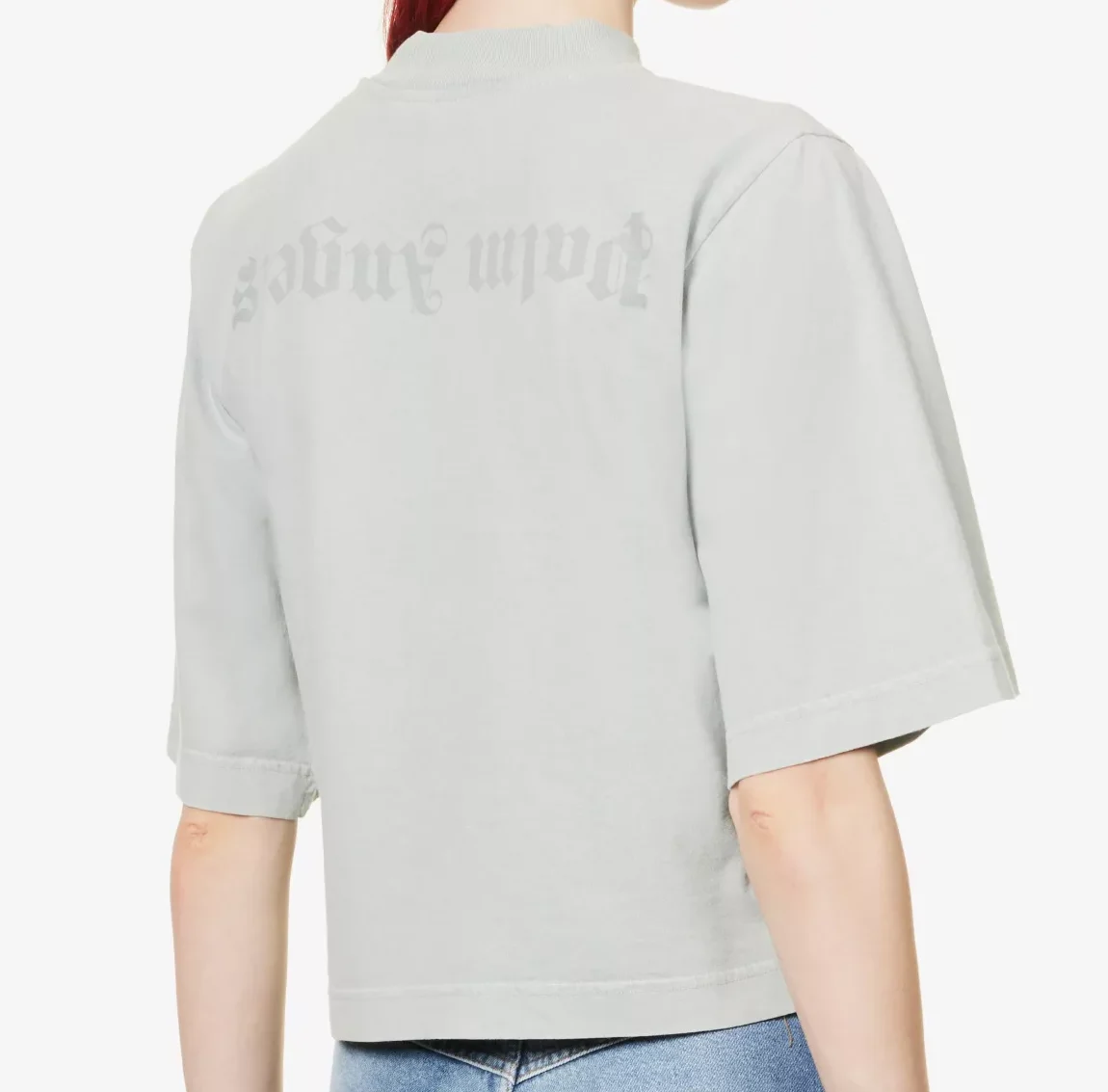 Second image of PALM ANGELS Logo Print Cropped Cotton Jersey T-shirt Light Grey