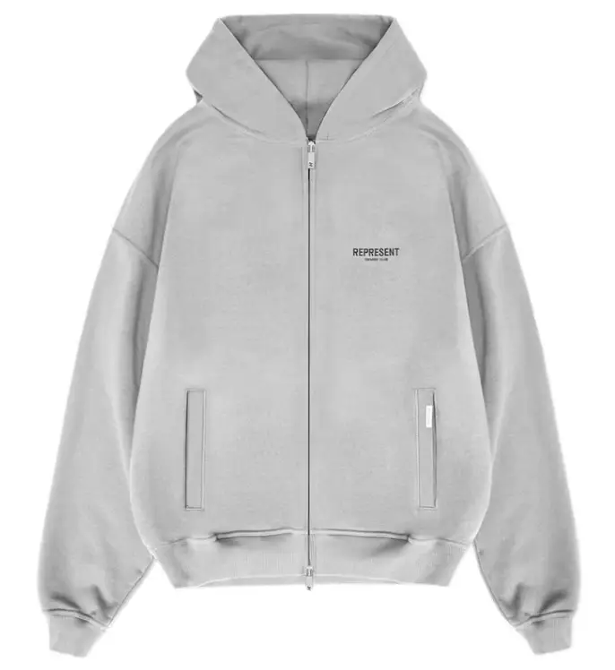 Represent Owners Club Zip Up Hoodie Ash Grey