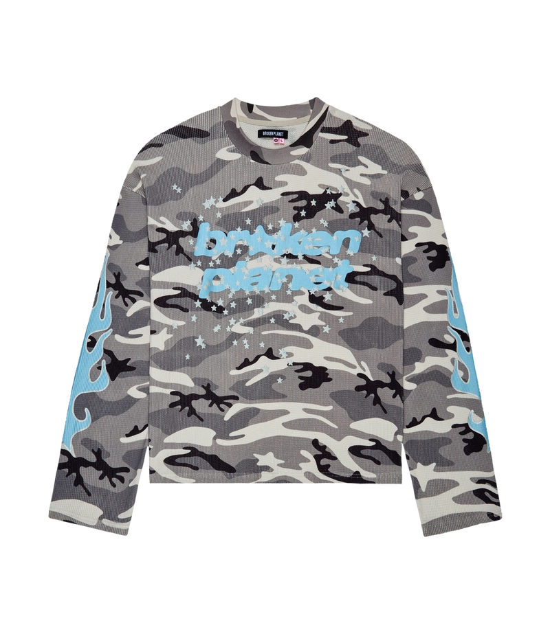 Broken Planet All Stars Camo Waffle Long Sleeve 'Blue'